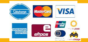 We accept all major Credit Cards and Cab Charge